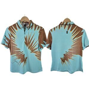 Jamie Sadock Light Blue Brown Zig Zag Print Activewear Short Sleeve Top Shirt S